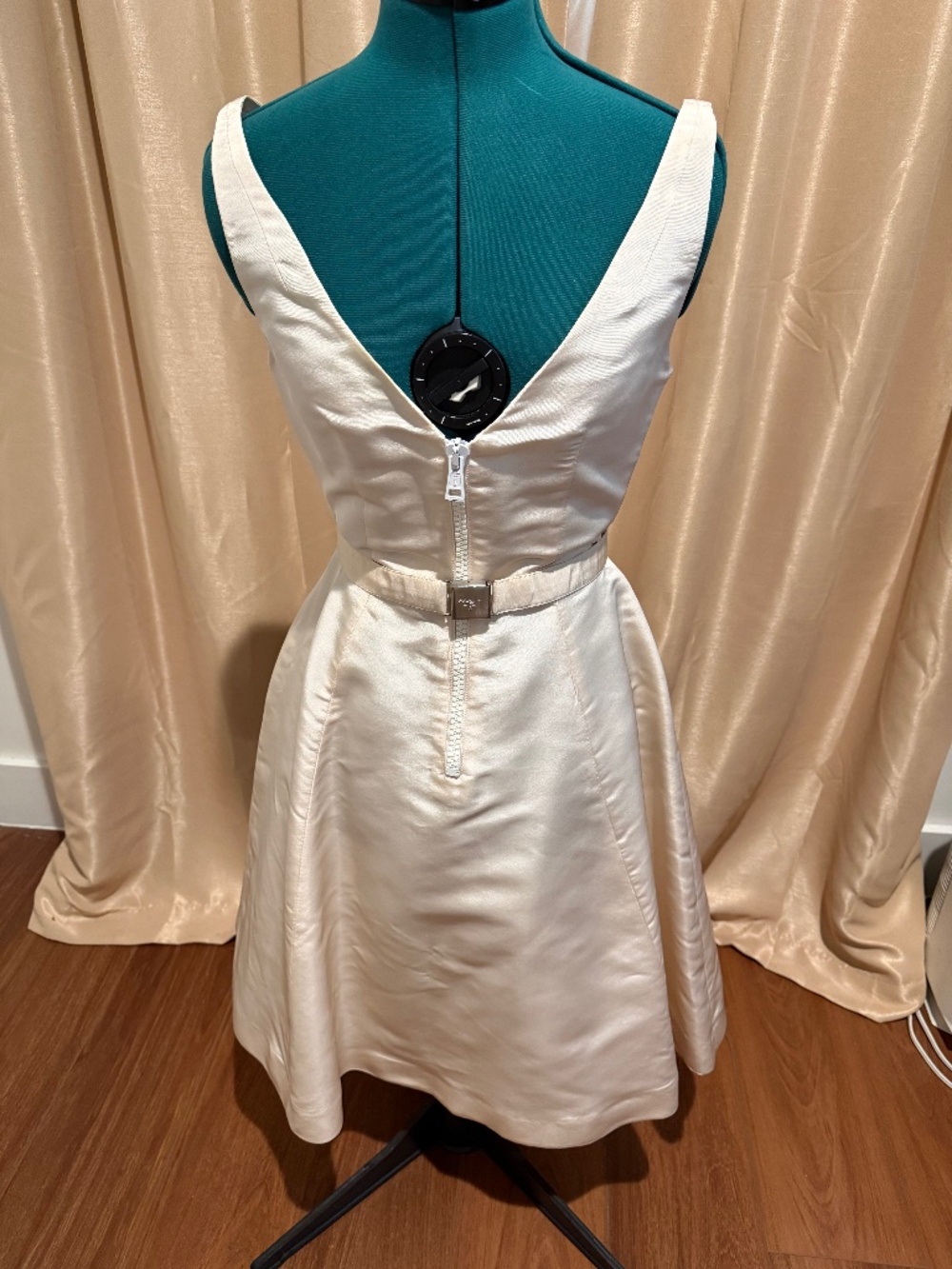 Authentic Prada Cream Silk V-Neck Dress w/ Belt (Tailored / Vintage)